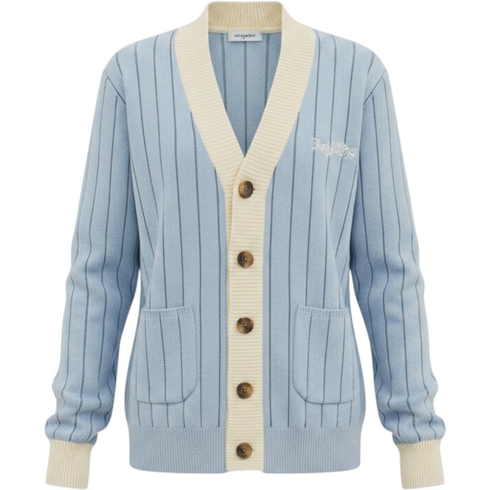 Bogey Boys Mens Pinstripe Cardigan Sweater Blue Cream Palm Tree Golf MD